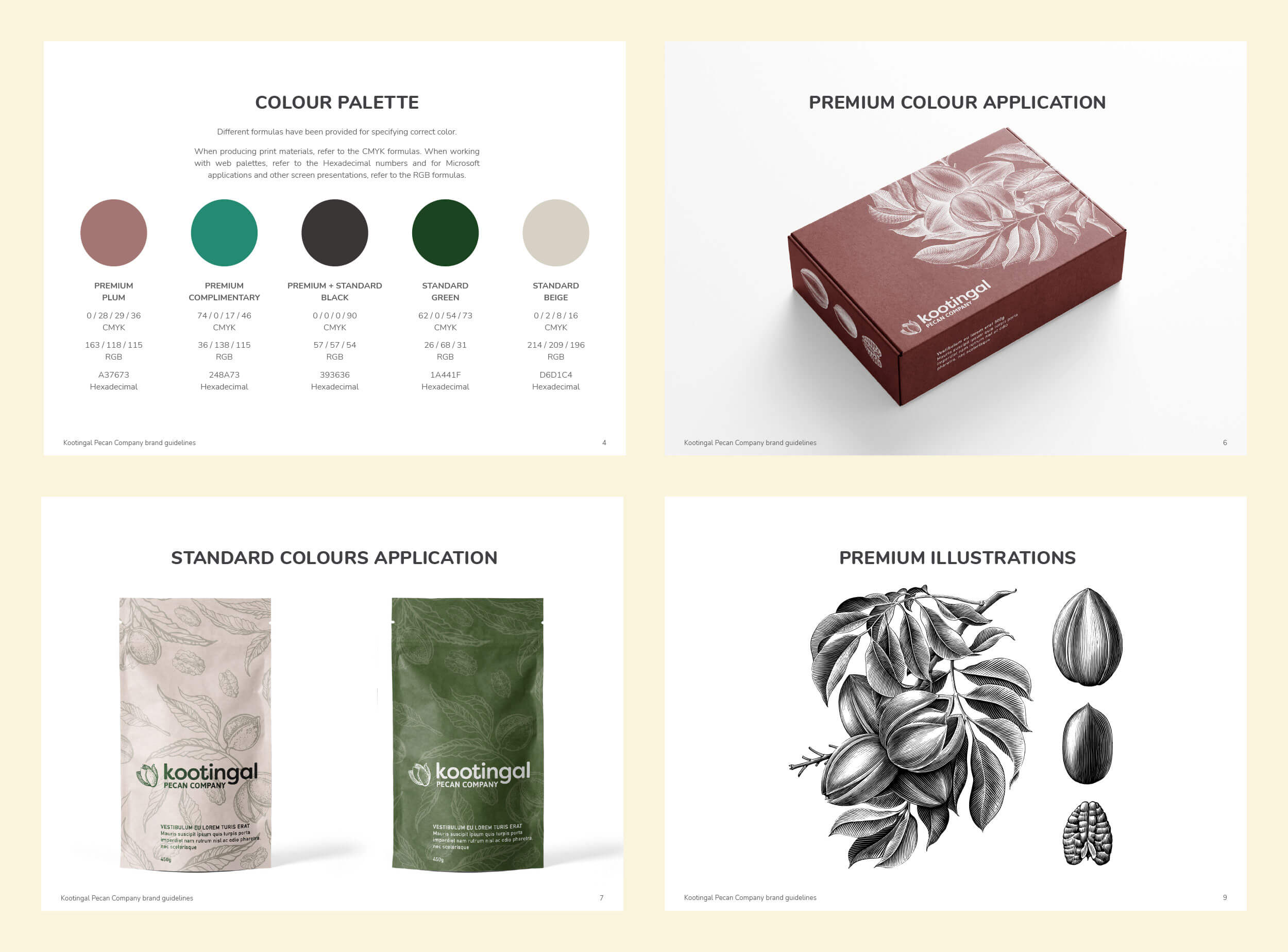 Pages form the Kootingal Pecan Company brand guidelines