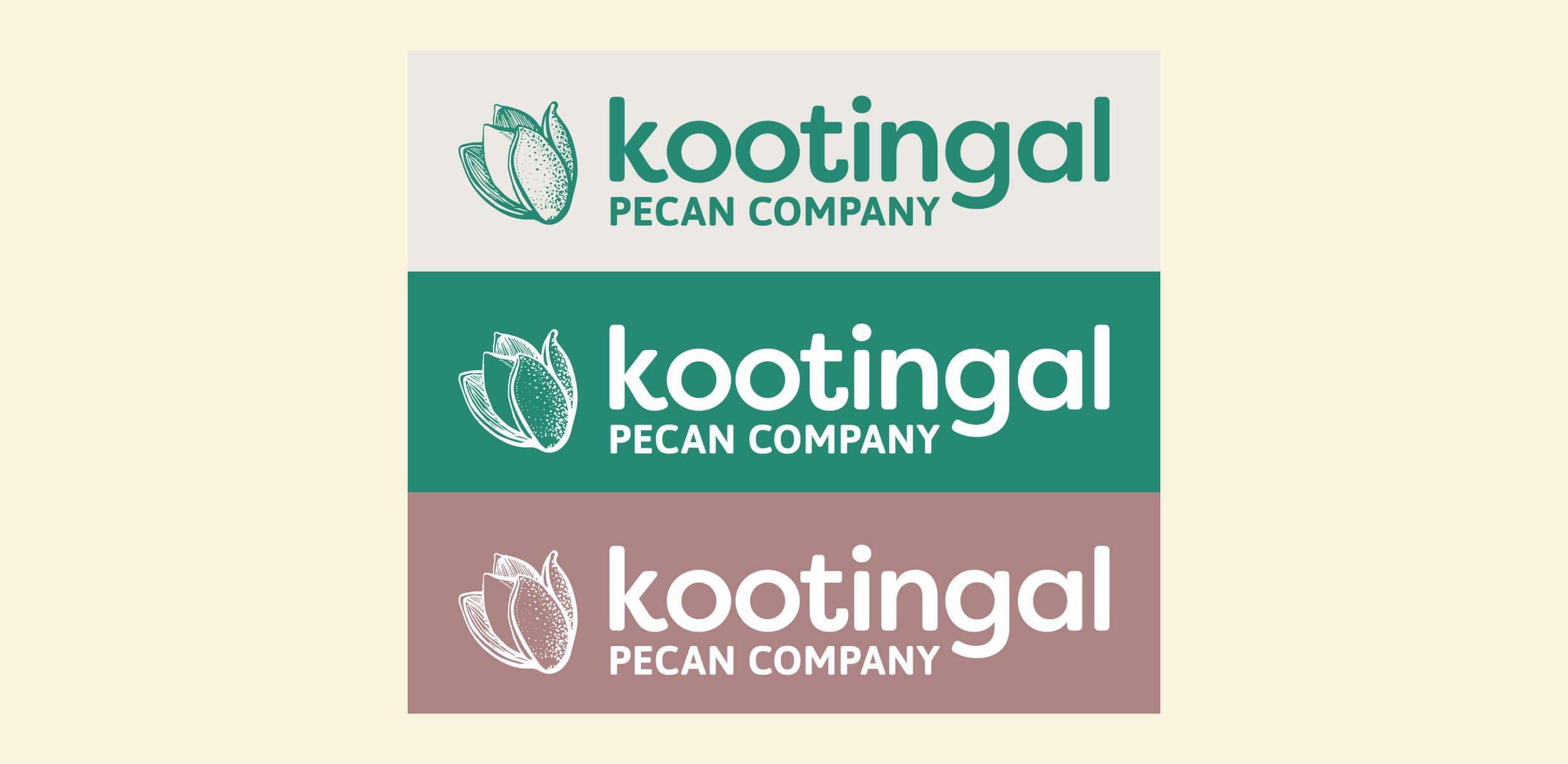 Colour options for the Kootingal Pecan Company logo
